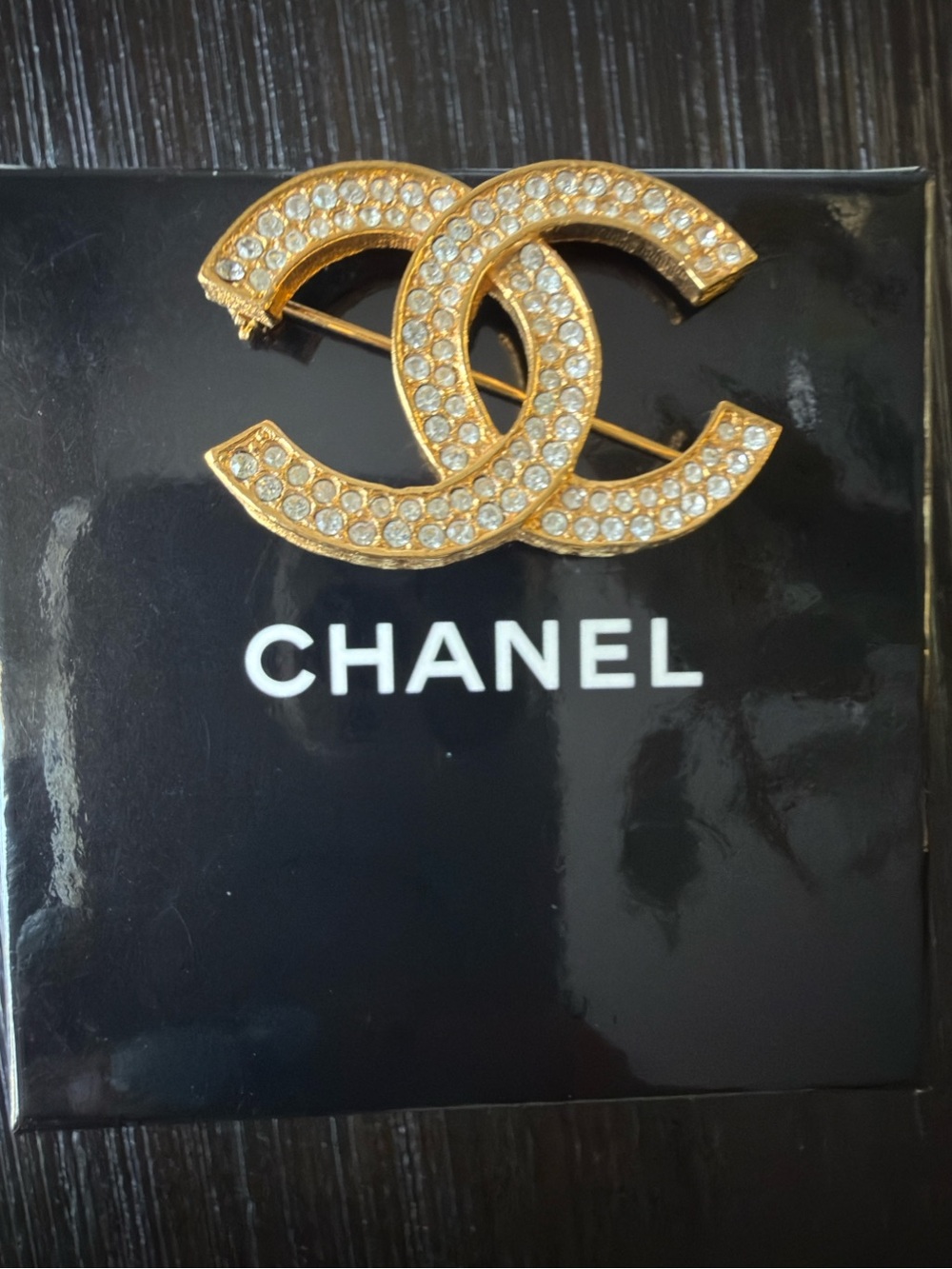 Chanel Gold CC Logo Crystal Brooch Pin
